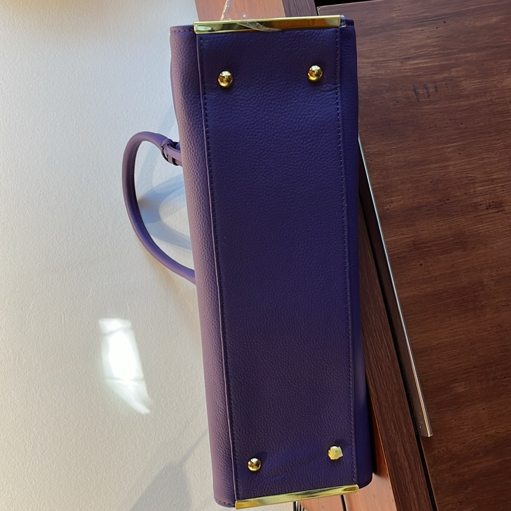 Joy & Iman Purple Leather Satchel Bag NWOT Classic - Picture 7 of 9